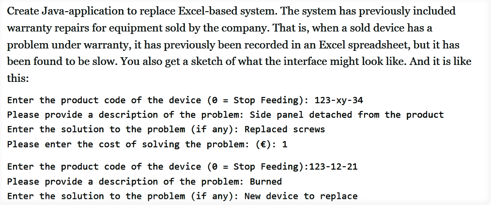 Create Java-application to replace Excel-based | Chegg.com