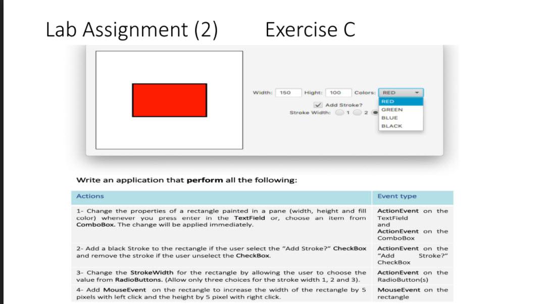 Solved Lab Assignment (2) Exercise C Width: 150 Hight: 100 | Chegg.com