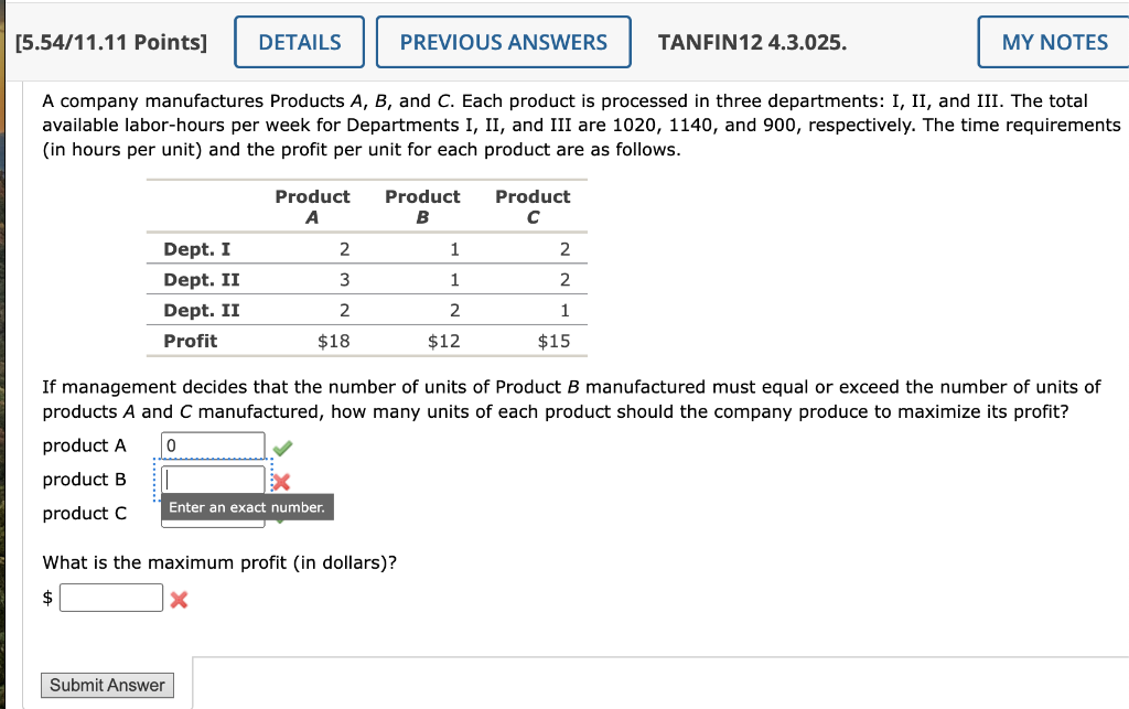 Solved A Company Manufactures Products A,B, And C. Each | Chegg.com