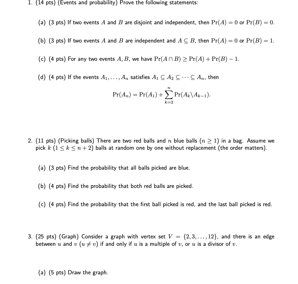 Solved 1 14 Pts Events And Probability Prove The Fol Chegg Com