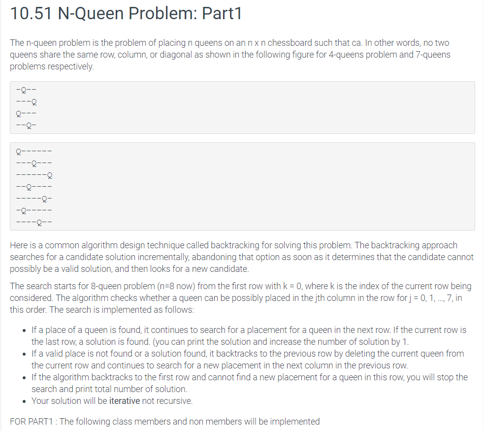 Solved 10.51 N-Queen Problem: Part1 The n-queen problem is | Chegg.com