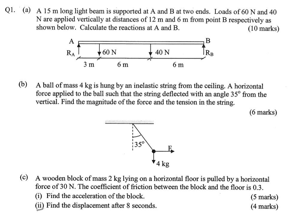 Solved (a) A 15 m long light beam is supported at A and B at | Chegg.com