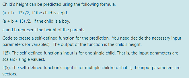 Solved Child's Height Can Be Predicted Using The Following | Chegg.com