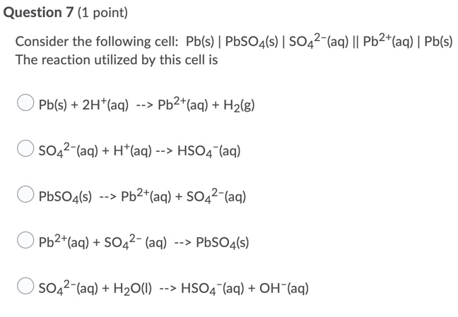 Solved Question 7 (1 Point) Consider The Following Cell: | Chegg.com