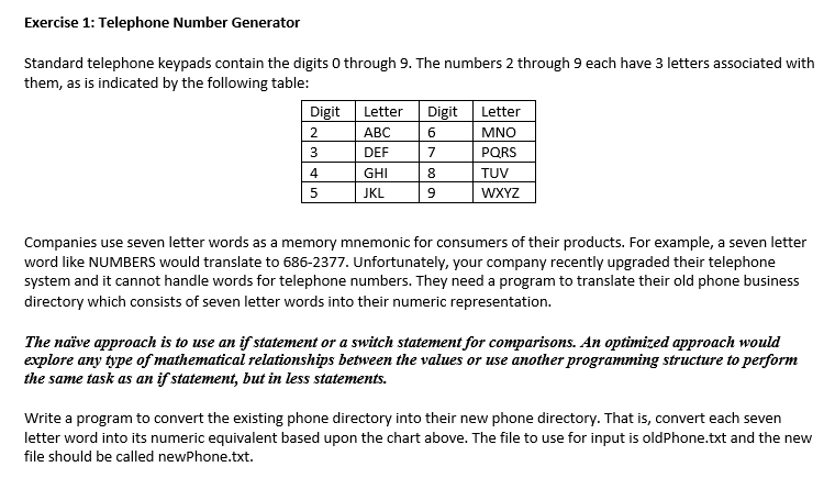 Solved Exercise 1 Telephone Number Generator Standard Chegg