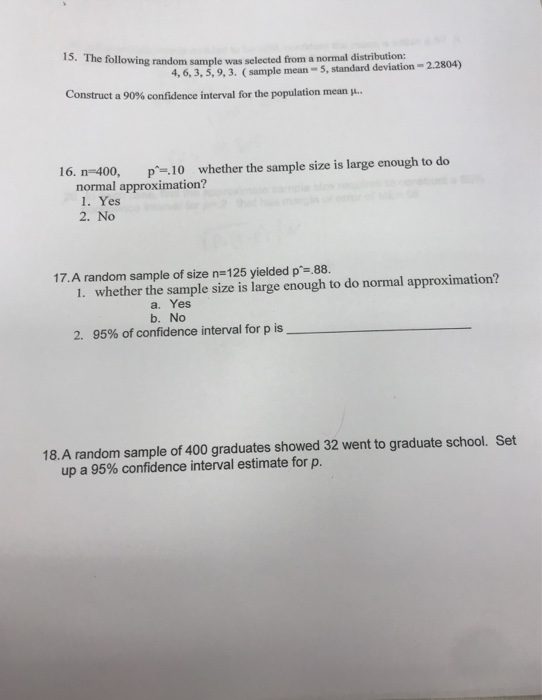 Solved 15. The following random sample was selected from a | Chegg.com
