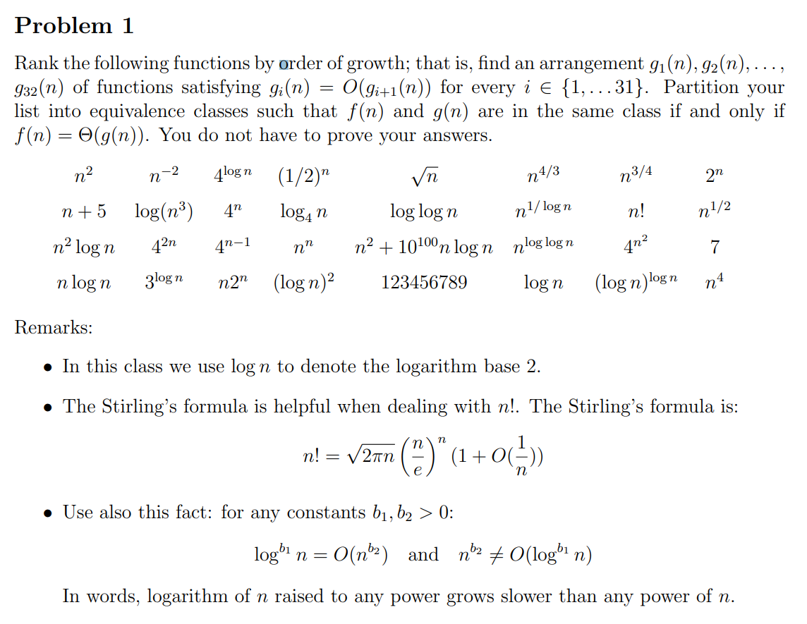 Solved Rank the following functions by order of growth | Chegg.com