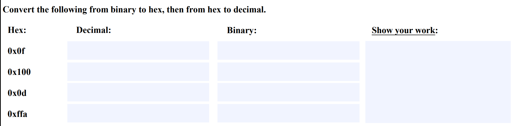 Solved Convert The Following From Binary To Hex Then From Chegg