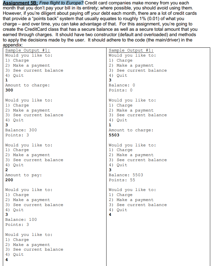 Solved Assignment 5B: Free flight to Europe? Credit card | Chegg.com