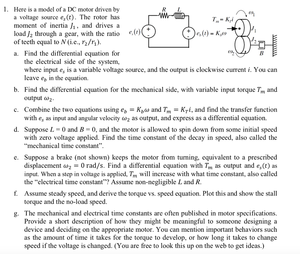 Solved + a. 1. Here is a model of a DC motor driven by R a