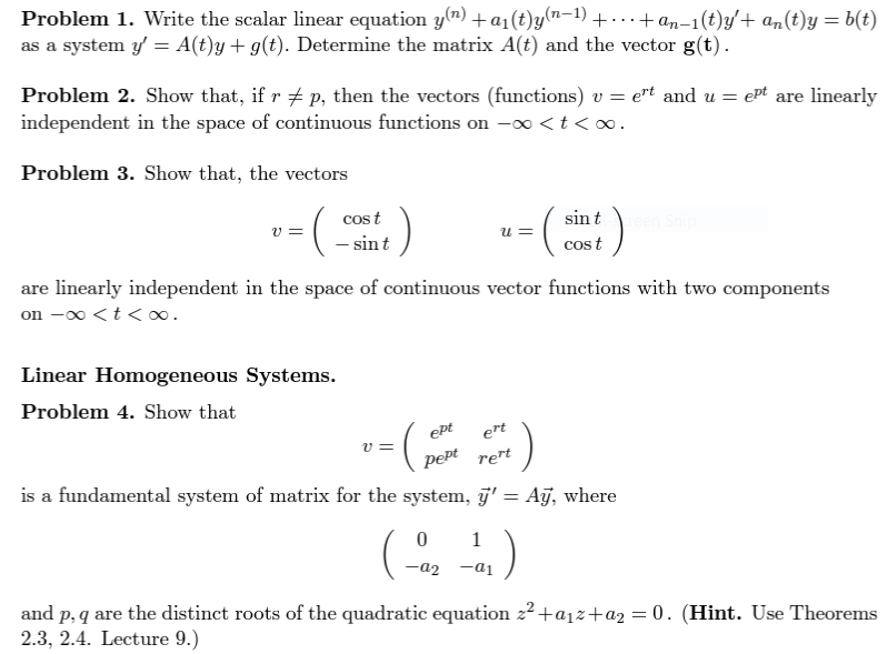 Solved Problem 1. Write the scalar linear equation | Chegg.com