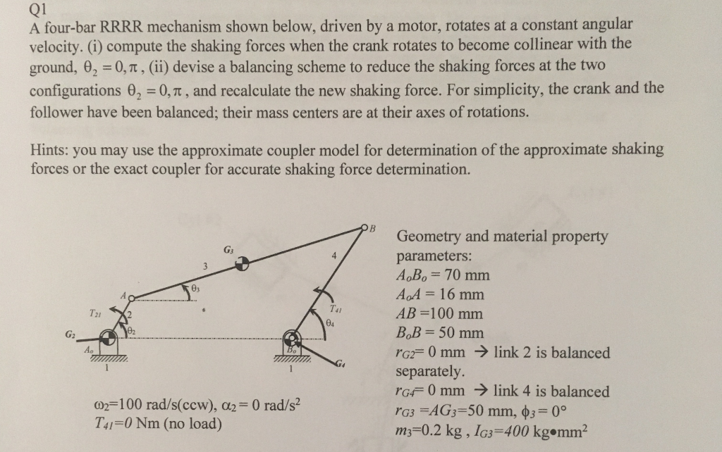 Q1 A four-bar RRRR mechanism shown below, driven by a | Chegg.com