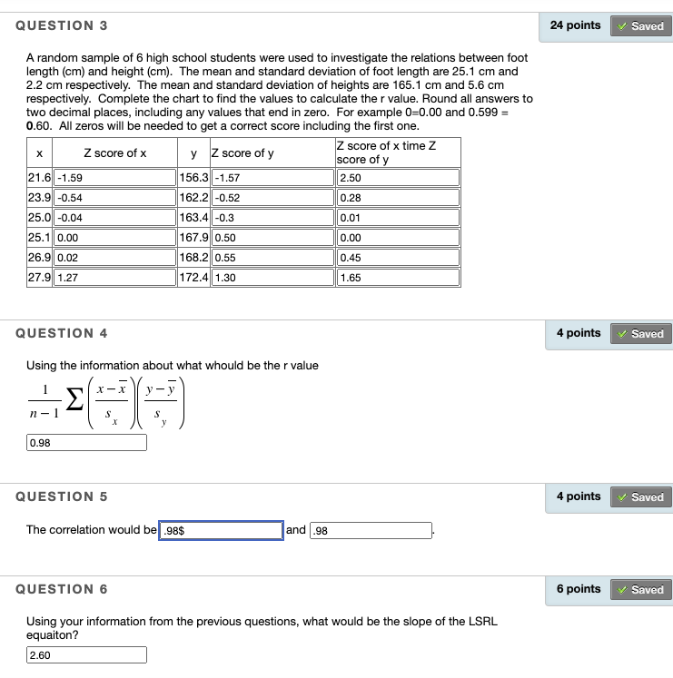 Solved QUESTION 3 24 points Saved A random sample of 6 high | Chegg.com
