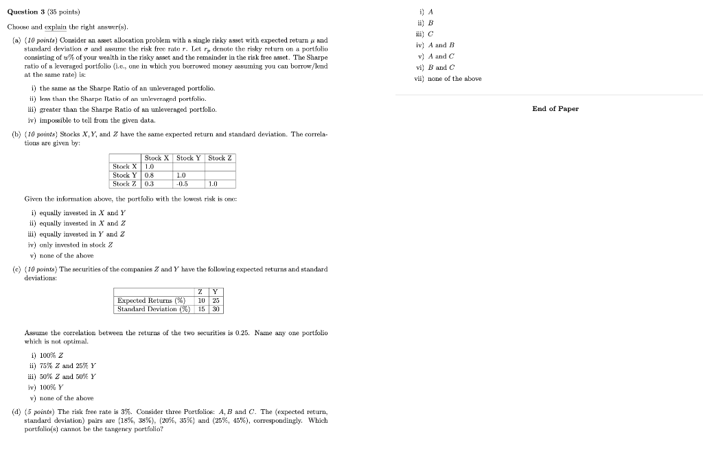 Solved Question 3 (35 points) i) A Choose and explain the | Chegg.com