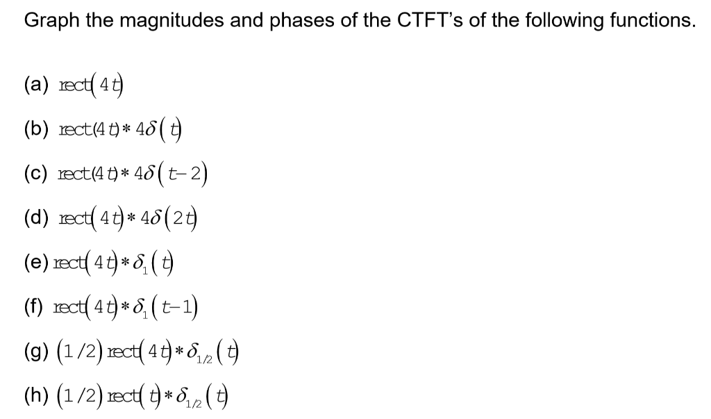 Solved Graph the magnitudes and phases of the CTFT's of the | Chegg.com