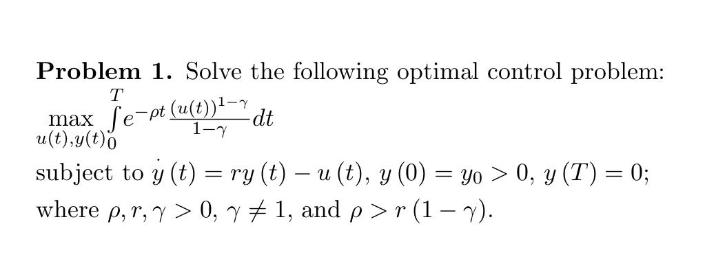 Problem 1. Solve the following optimal control | Chegg.com