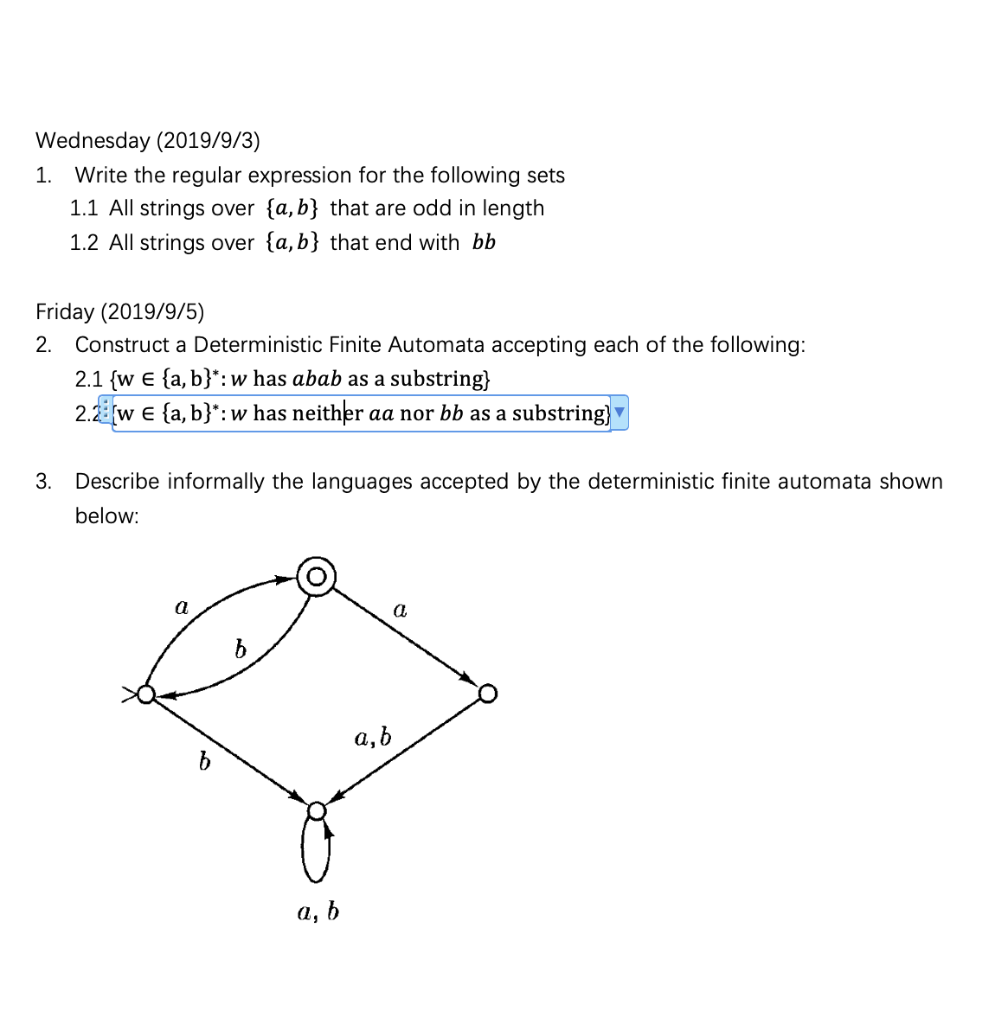 Solved Wednesday (2019/9/3) 1. Write the regular expression | Chegg.com