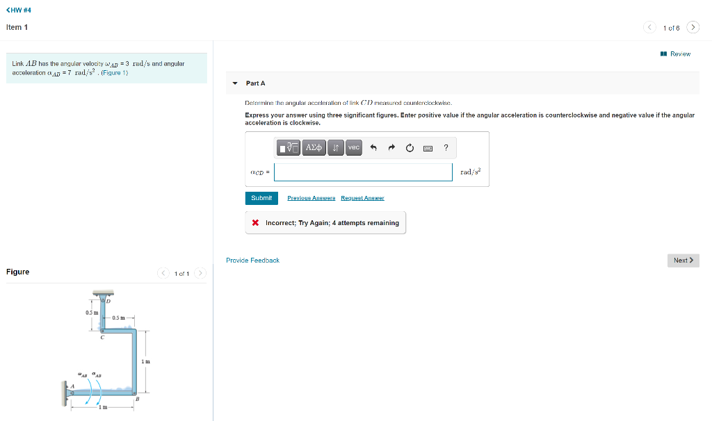 Solved HW #4 Item 1 1 of 6 > Review Link AB has the angular | Chegg.com