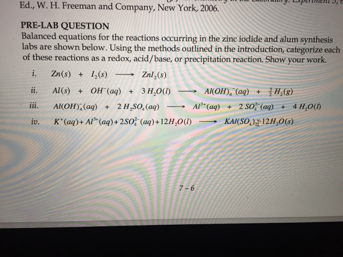 Solved Balanced equations for the reactions occurring in the