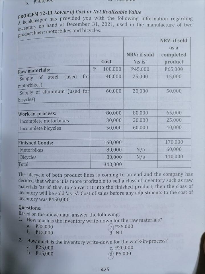Solved B. PROBLEM 12-11 Lower Of Cost Or Net Realizable | Chegg.com