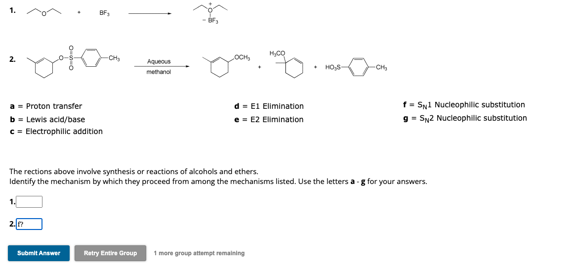 Solved 2. Aqueous methanol → ++H3CO a= Proton transfer | Chegg.com