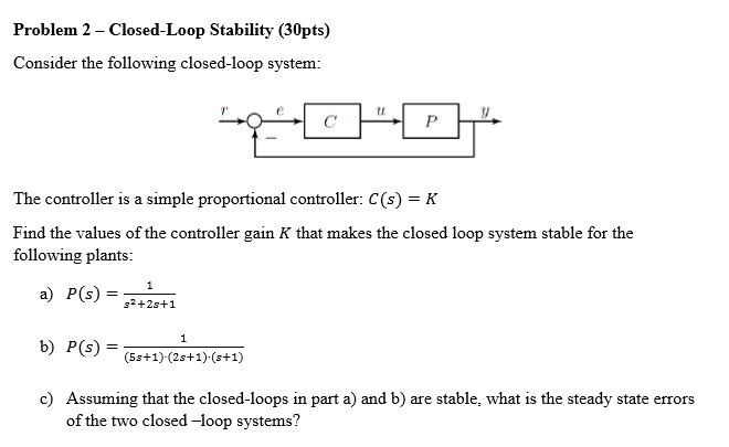 Solved Problem 2 Closed Loop Stability 30pts Consider Chegg