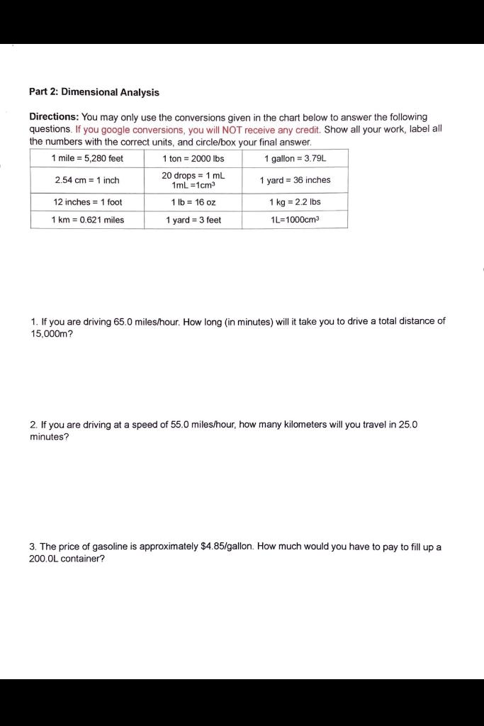 Solved Part 1 Metric Conversions 5 points each Chegg