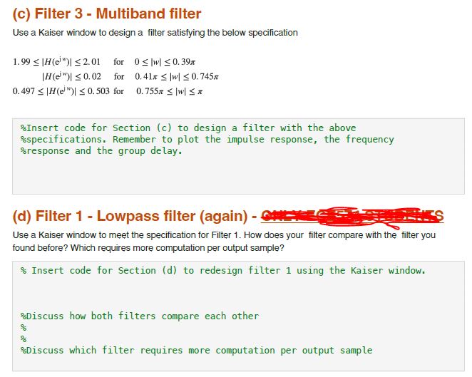 Matlab Project 4: FIR Filter Design For thls project, | Chegg.com