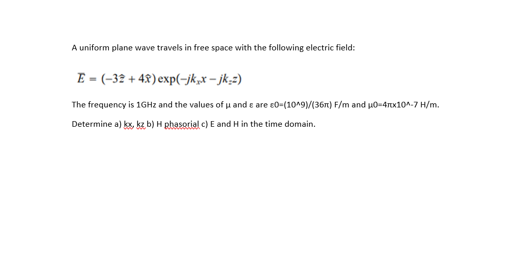 Solved A Uniform Plane Wave Travels In Free Space With The | Chegg.com