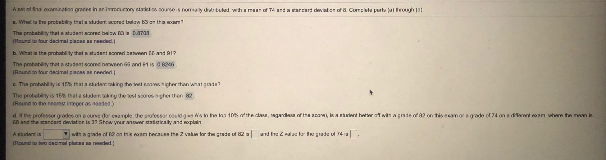 Solved A set of final examination grades in an introductory | Chegg.com