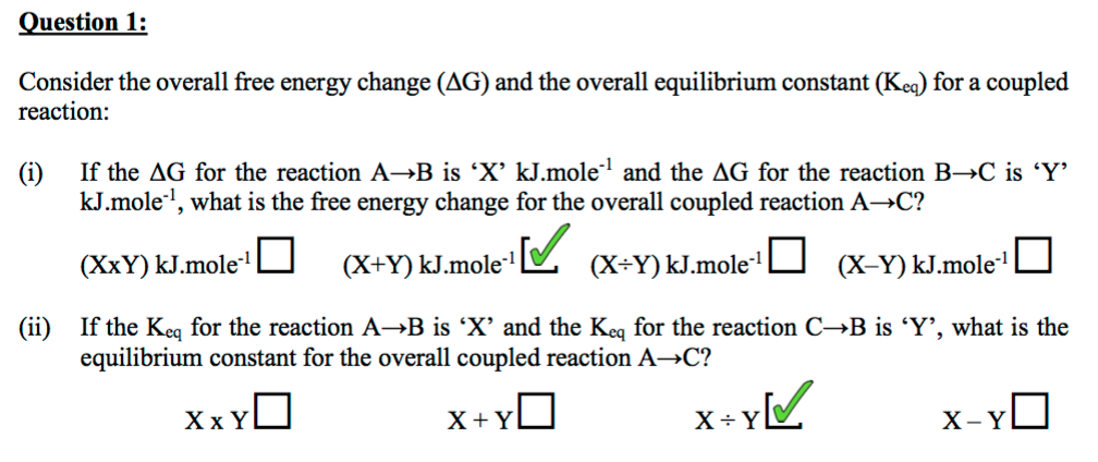 Solved Question 1: Consider the overall free energy change | Chegg.com