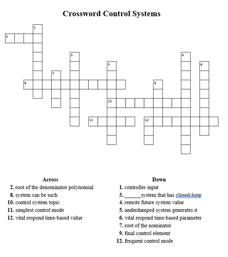 Solved Crossword Control Systems N 2 10 11 12 Across 2. root