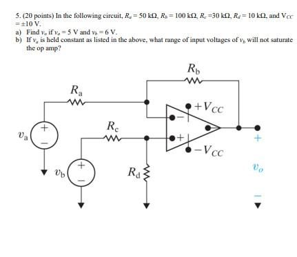 Solved 5. (20 points) In the following circuit, R = 50 KA2, | Chegg.com