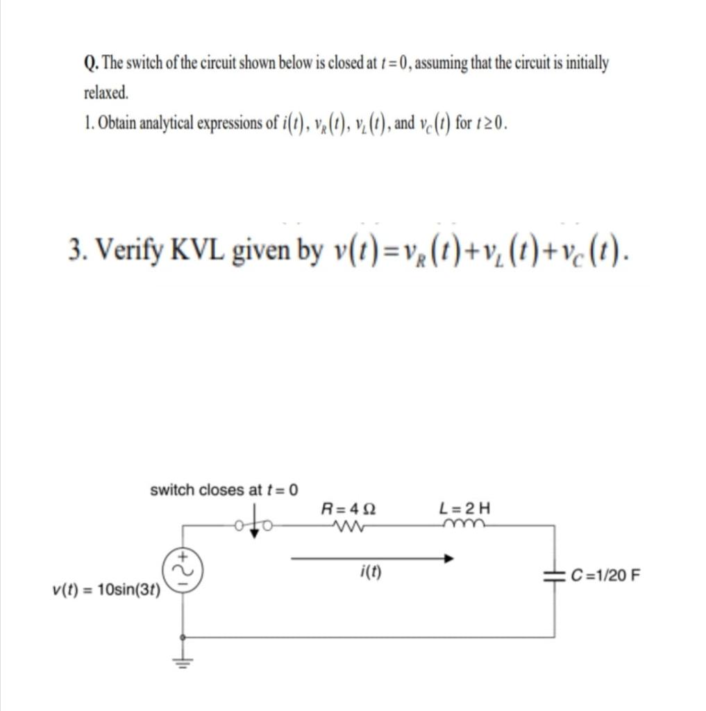 Solved Q The Switch Of The Circuit Shown Below Is Closed Chegg Com