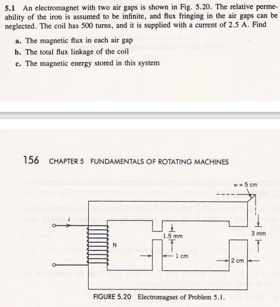 Solved 5.1 An electromagnet with two air gaps is shown in | Chegg.com