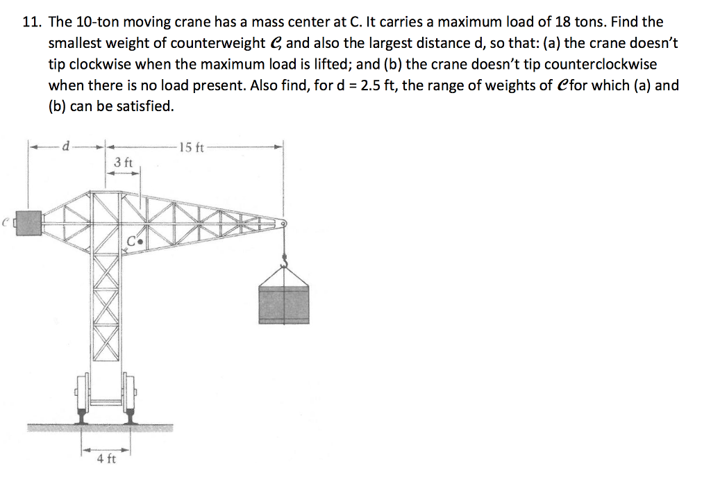 Solved 11. The 10-ton moving crane has a mass center at C. | Chegg.com