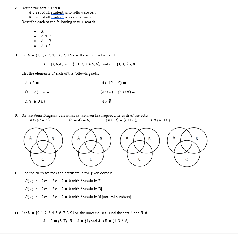 Solved 7. Define the sets A and B A set of all student who | Chegg.com