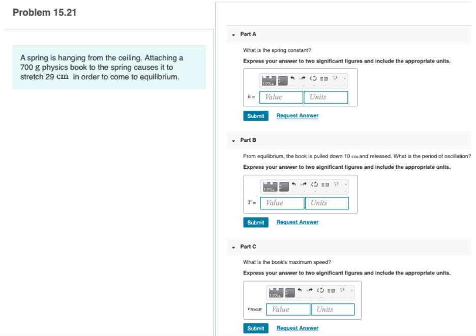 Solved Problem 15.21 - Part A What Is The Spring Constant? | Chegg.com