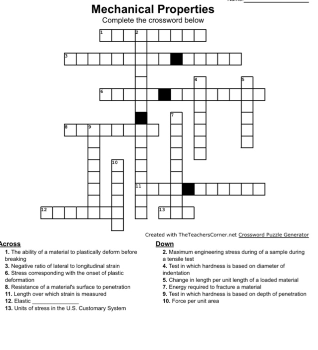 Solved Mechanical Properties Complete the crossword below Chegg com