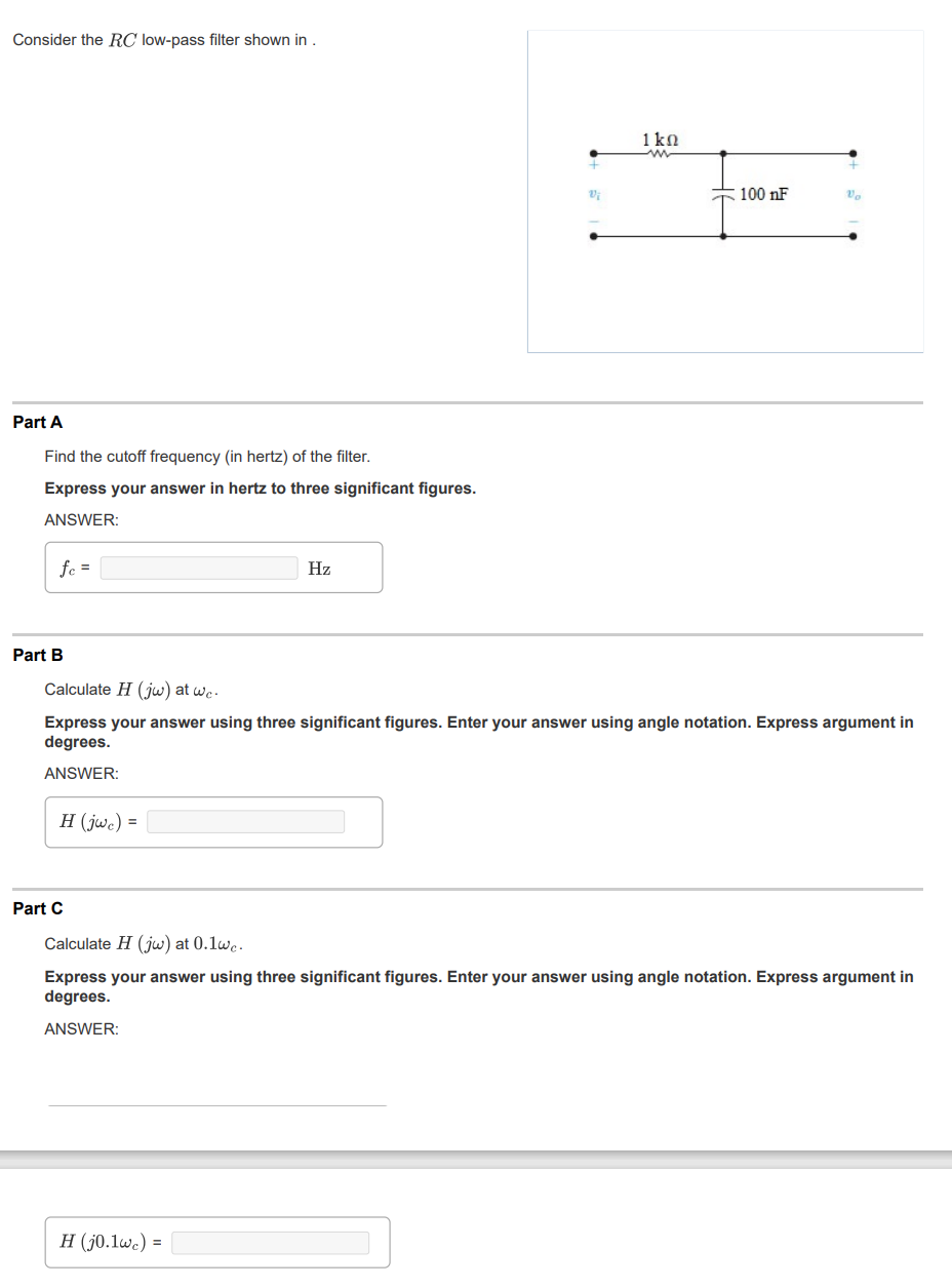Solved Consider the RC low-pass filter shown in . Part A | Chegg.com