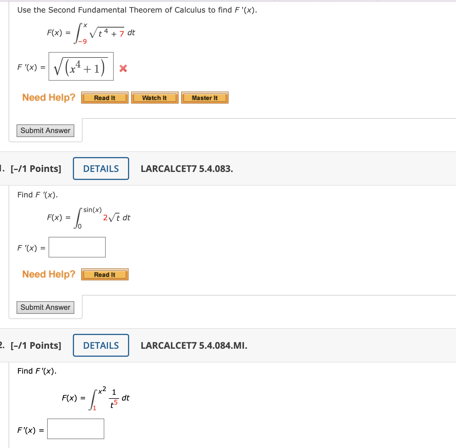 second fundamental theorem of calculus homework answers