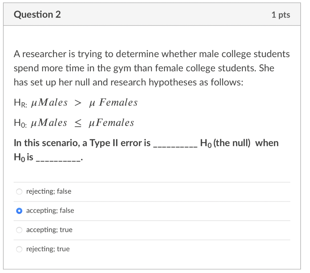 Solved Question 2 1 pts A researcher is trying to determine | Chegg.com