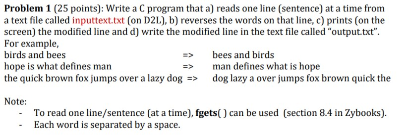 Solved Problem 1 (25 points): Write a C program that a) | Chegg.com