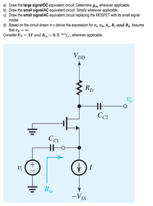 a) Draw the large signal/DC equivalent circuit. | Chegg.com