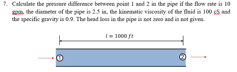 Solved 7. Calculate the pressure difference between point 1 | Chegg.com