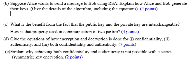 Solved (b) Suppose Alice Wants To Send A Message To Bob | Chegg.com