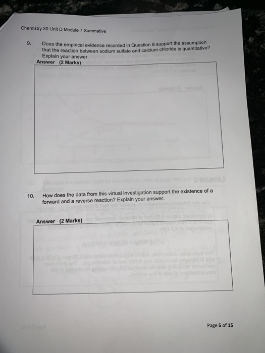 Chemistry 30 Unit D Module 7 Summative Identify 