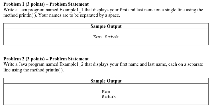 Solved Problem 1 (3 points) - Problem Statement Write a Java | Chegg.com