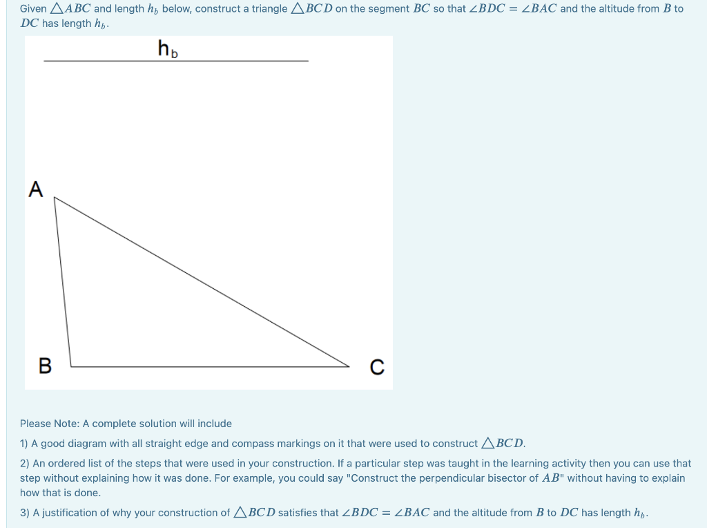 Solved Given ABC And Length Hb Below, Construct A Triangle | Chegg.com