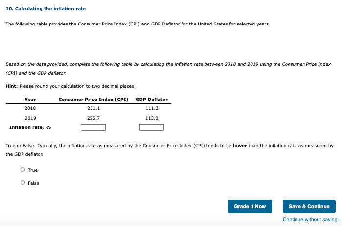 Solved 10 Calculating The Inflation Rate The Following Chegg Com